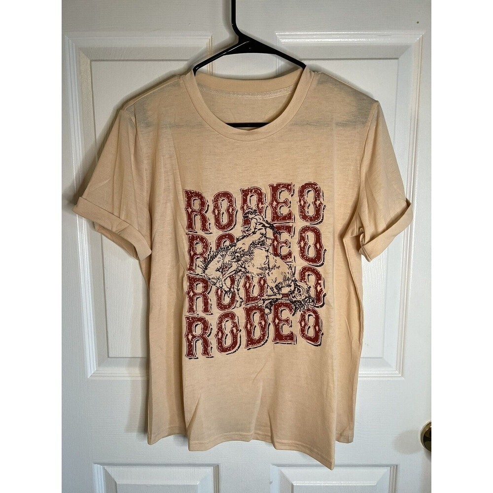 Women’s Tan Short Sleeve ‘Rodeo’ Cowboy Graphic T-shirt Size Small NWOT